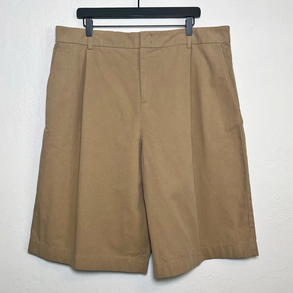 •VINCE• Washed‎ High Waisted Cotton Twill Shorts in Cocoon Khaki Beige Size 16